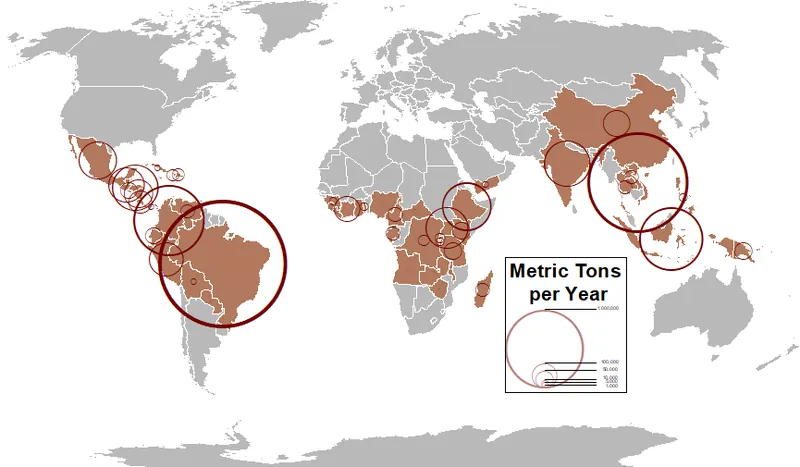 Coffee country export map